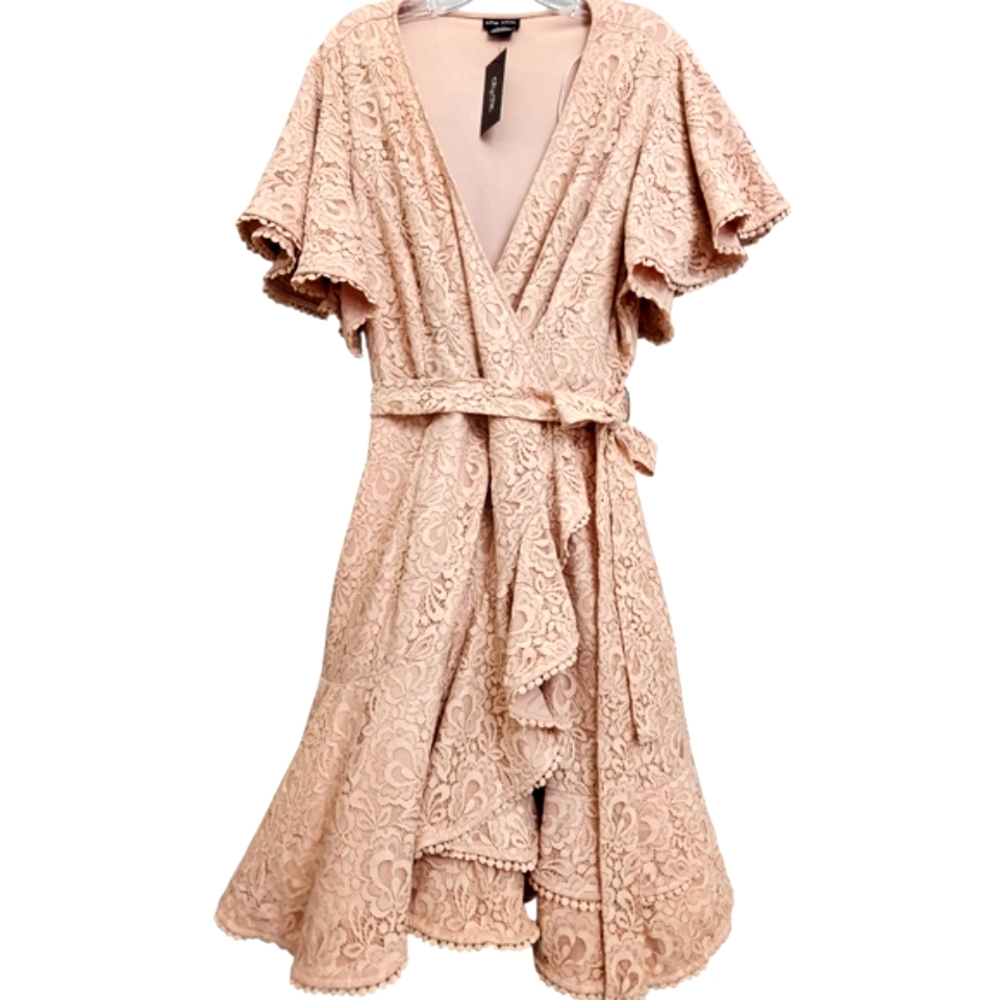 Nwt City Chic Sweet Luv Rose Quartz Lace Flutter Sleeve Vneck Knit Ruffle Dress - Picture 17 of 17